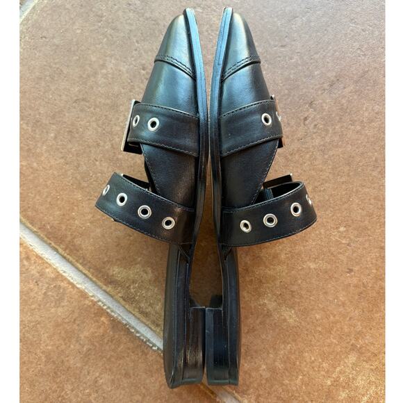 Schutz "Penny Flats" Black Buckle Mules with Silver Hardware, Pointy Toes size 6 - Picture 11 of 15